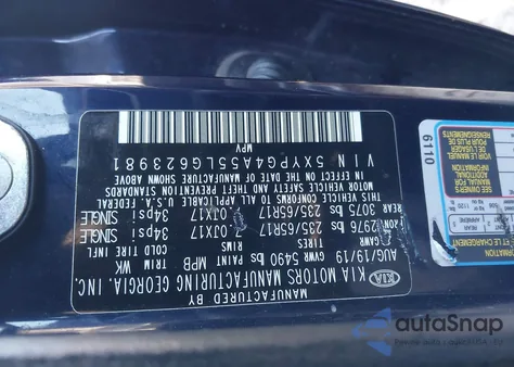 2020 Kia Sorento 3.3L Lx из США, поврежденный, VIN 5XYPG4A55LG623981